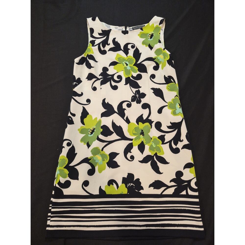 JESSICA HOWARD Size 14 Sheath Dress Black White Lime Green Floral Sleeveless